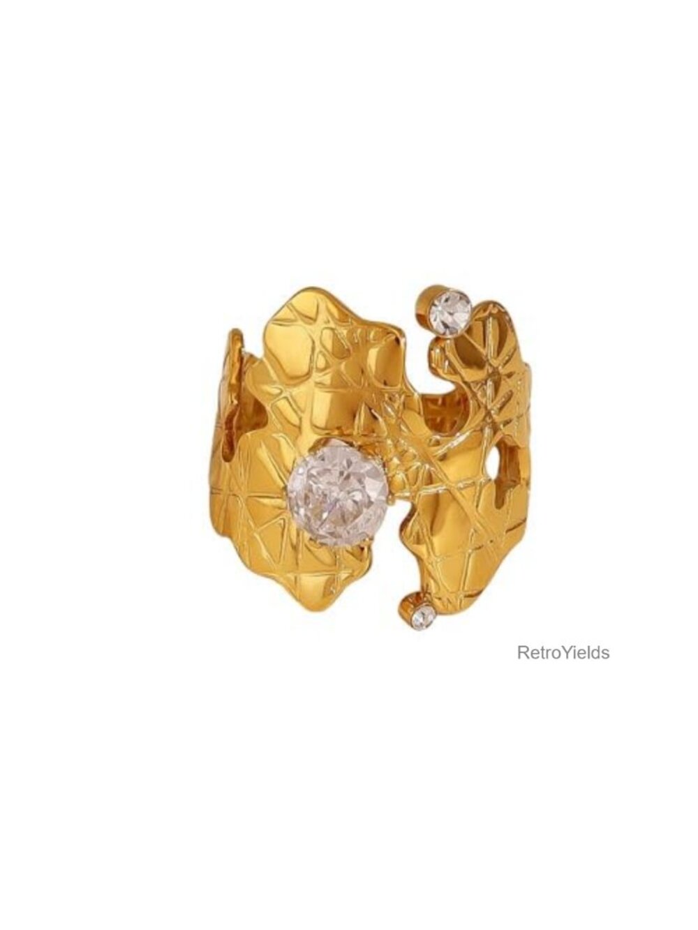 Stainless Steel 18K Golden Plated Adjustable Wide Cuff Statement Ring with